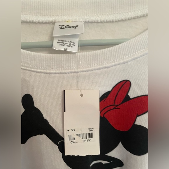 MINNIE MOUSE WHITE CREWNECK KNIT SWEATSHIRT BLACK RIBBON ON SIDES DISNEY NWT - Picture 5 of 6